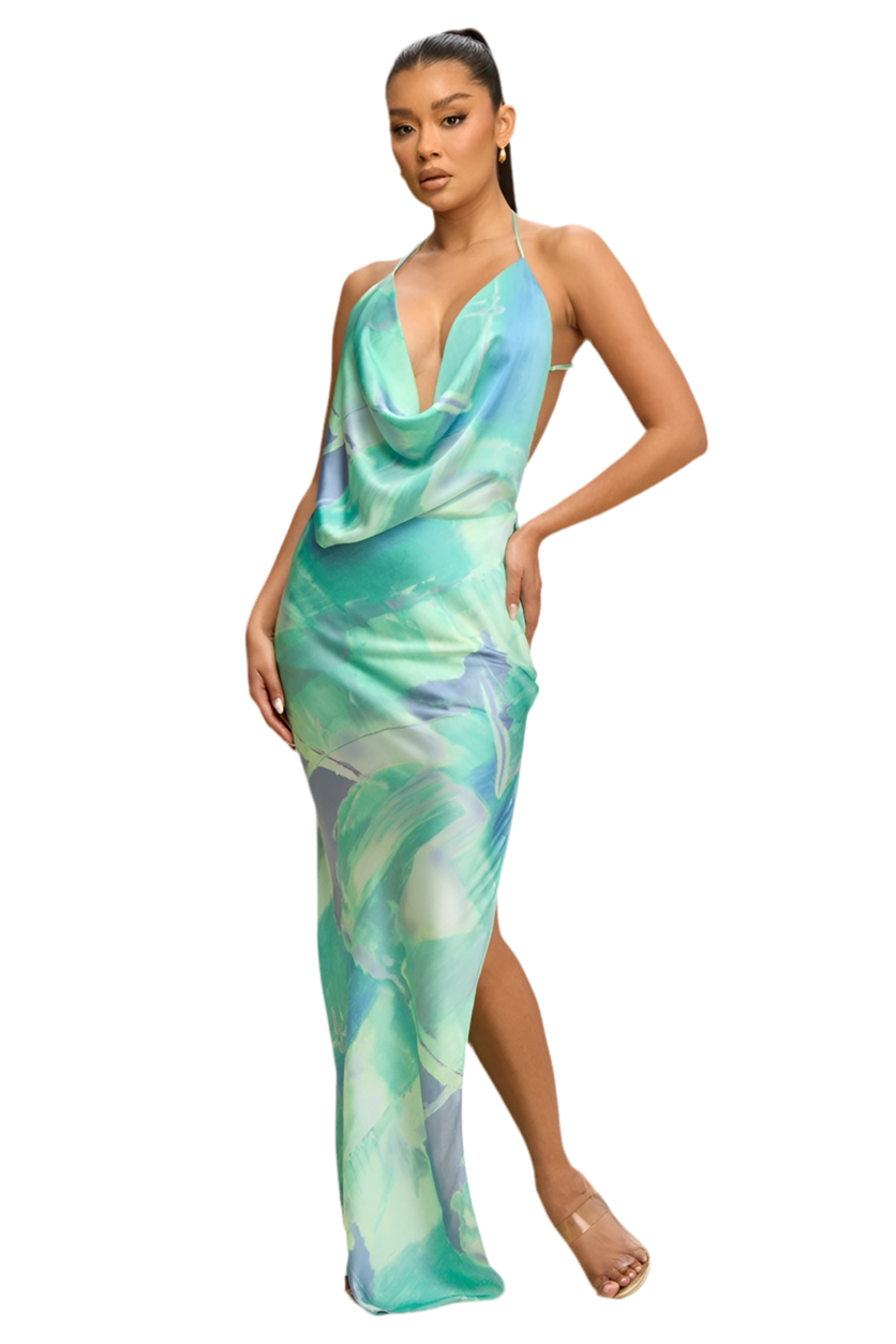 ISLA COWL SATIN DRESS MINT