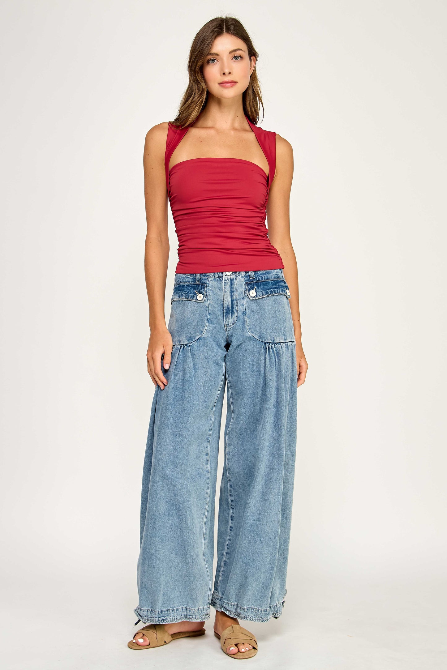 CONTOUR FLOURISH TOP RUCHED SQUARENECK TANK BURGUNDY