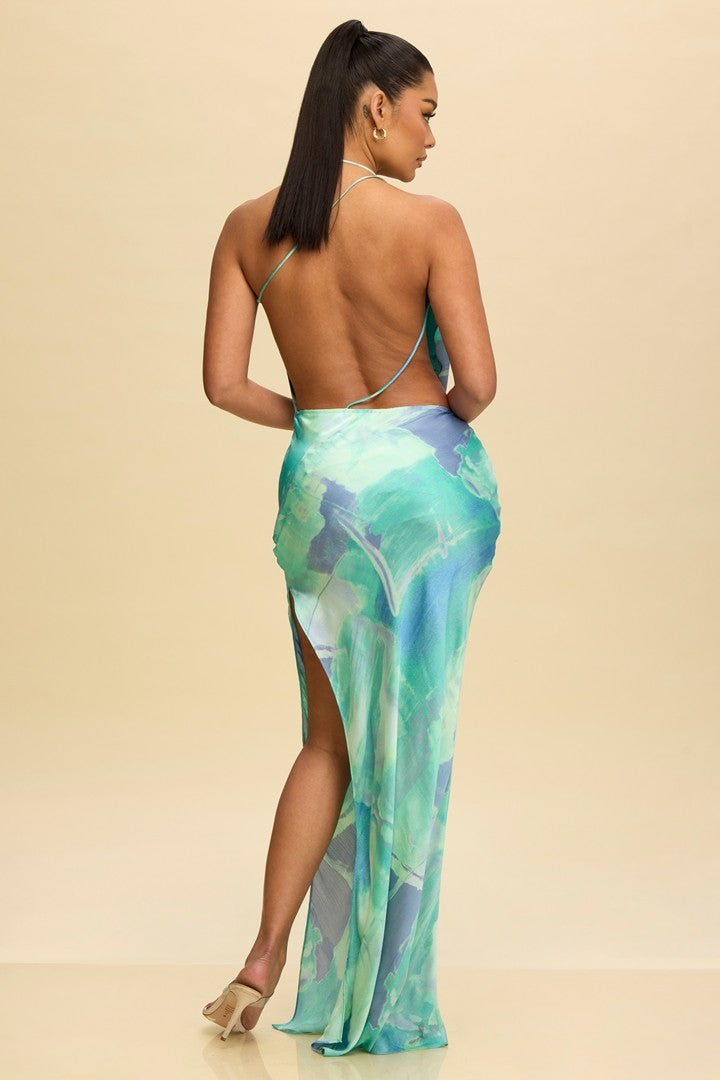 ISLA COWL SATIN DRESS MINT