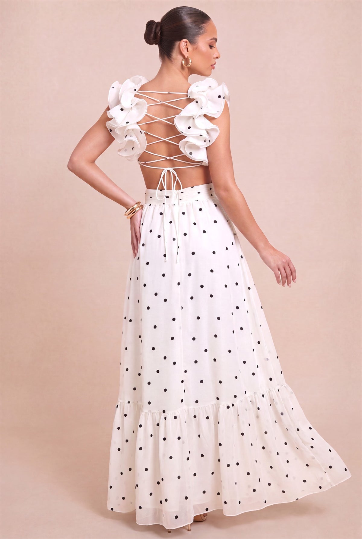 Polka Dot Ruffle Tiered Gown
