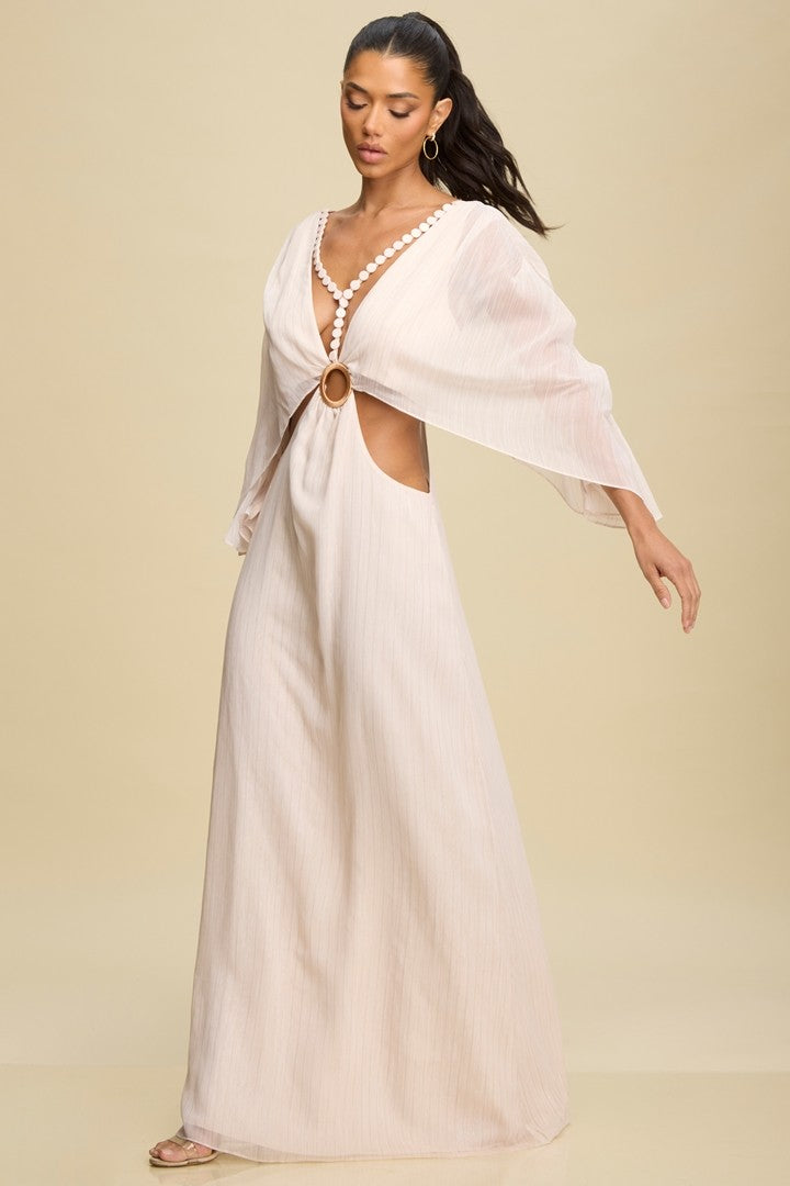 Metallic Beaded Caftan Dress