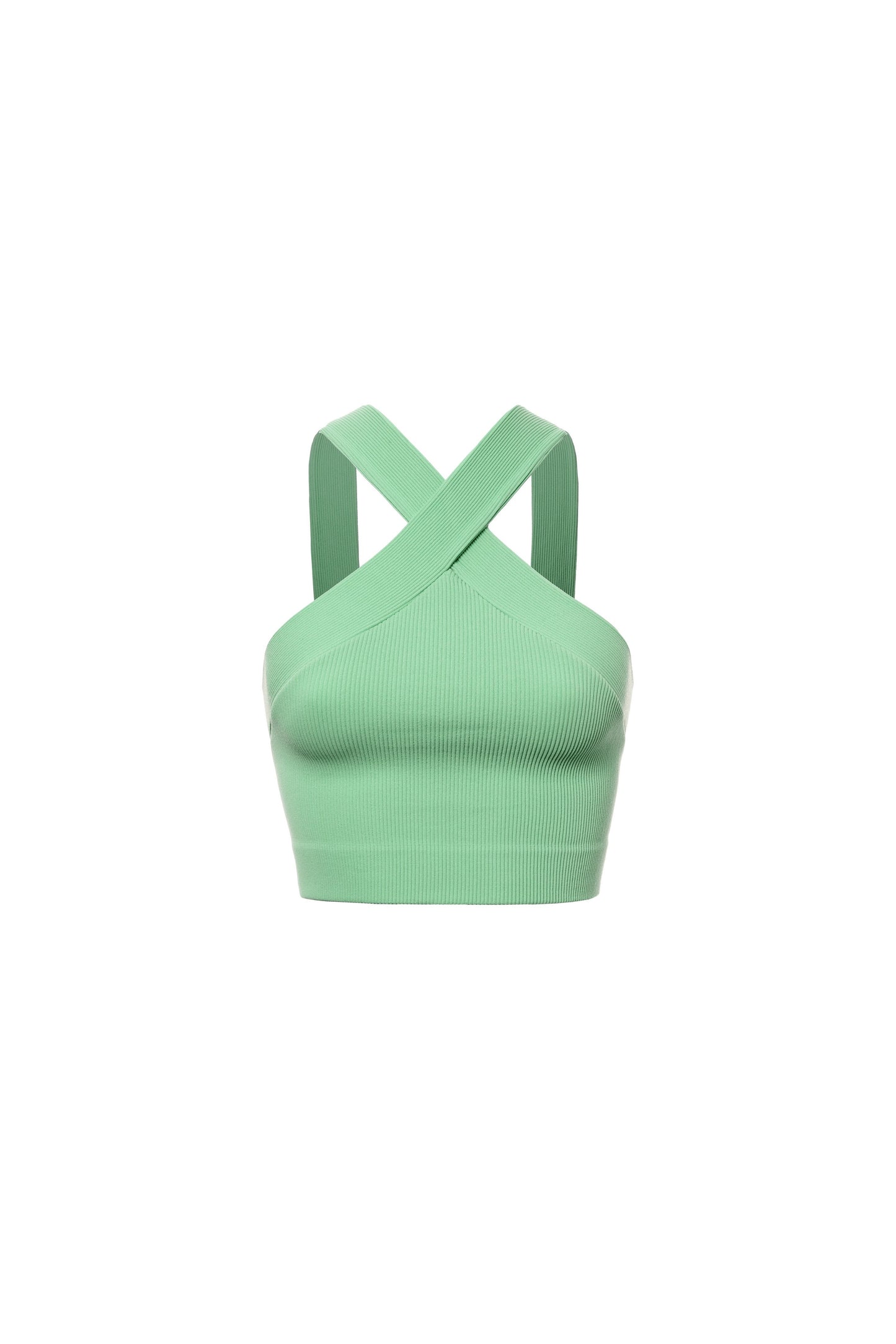 RIBBED CROSS SHOULDER DETAIL CROP TANK JADE