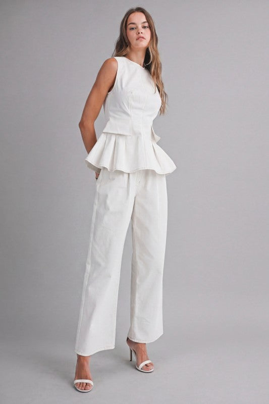 SLEEVELESS PEPLUM TOP AND STRAIGHT PANTS SET