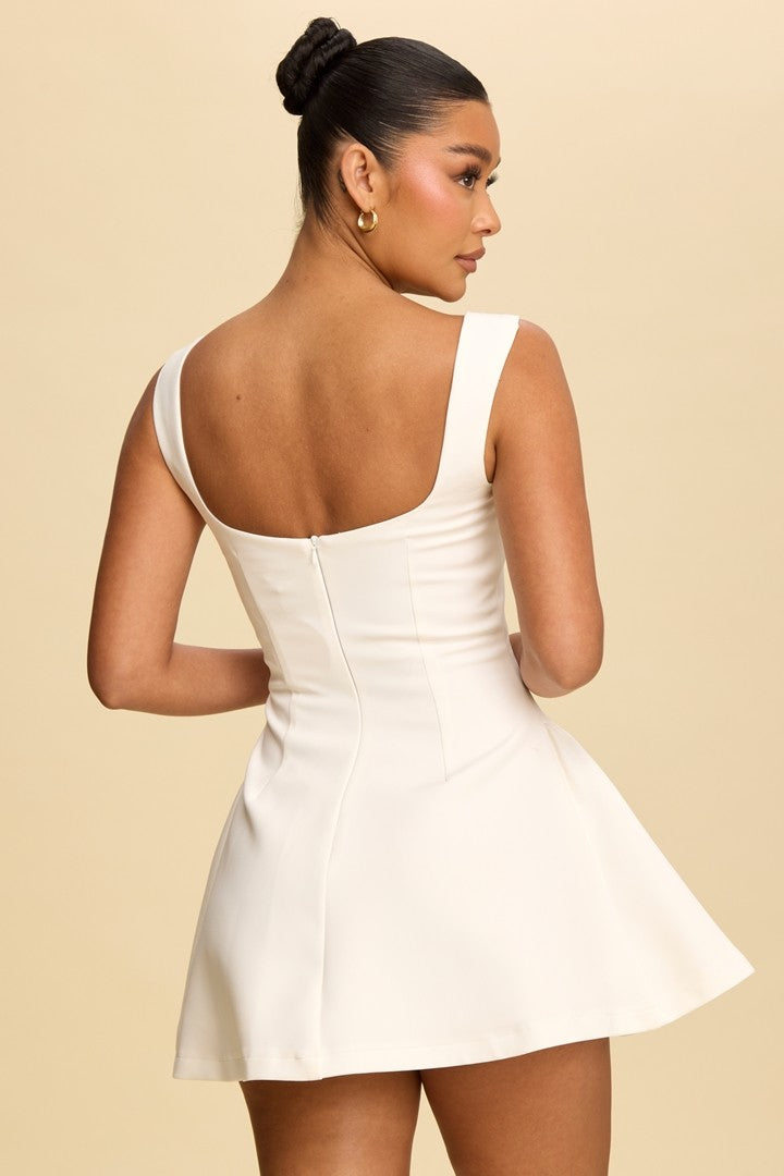 SQUARE NECK FLARE MINI DRESS WHITE