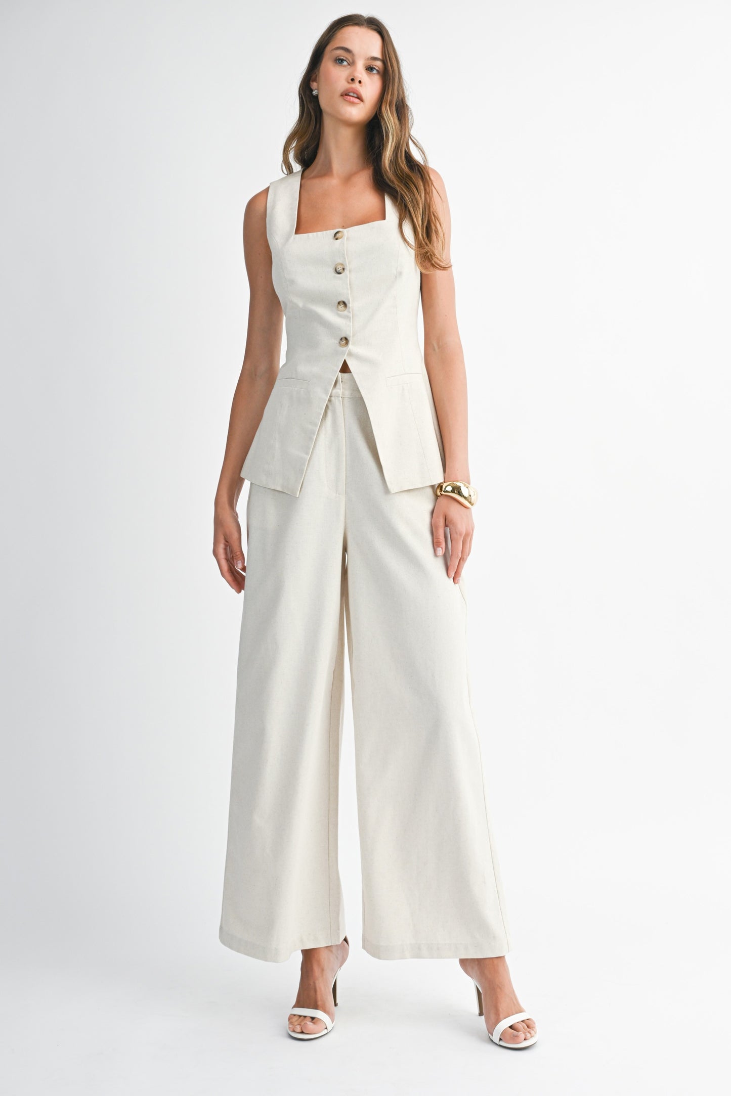 SQUARE NECKLINE LONGLINE TOP AND LONG PANTS SET