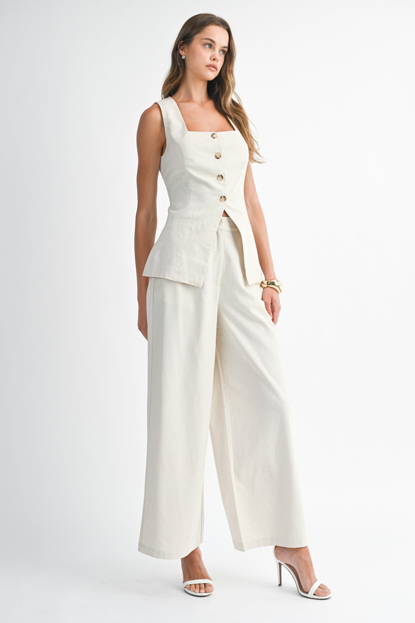 SQUARE NECKLINE LONGLINE TOP AND LONG PANTS SET