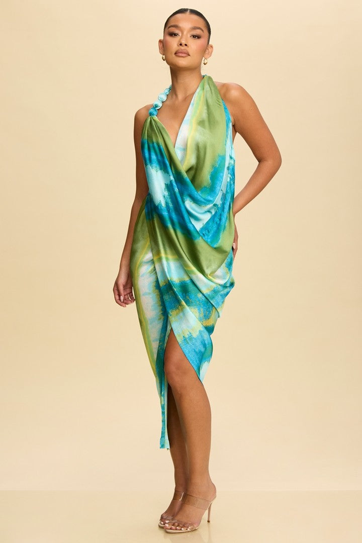TIEDYE MIDI COWL DRESS