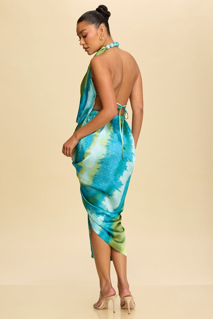 TIEDYE MIDI COWL DRESS
