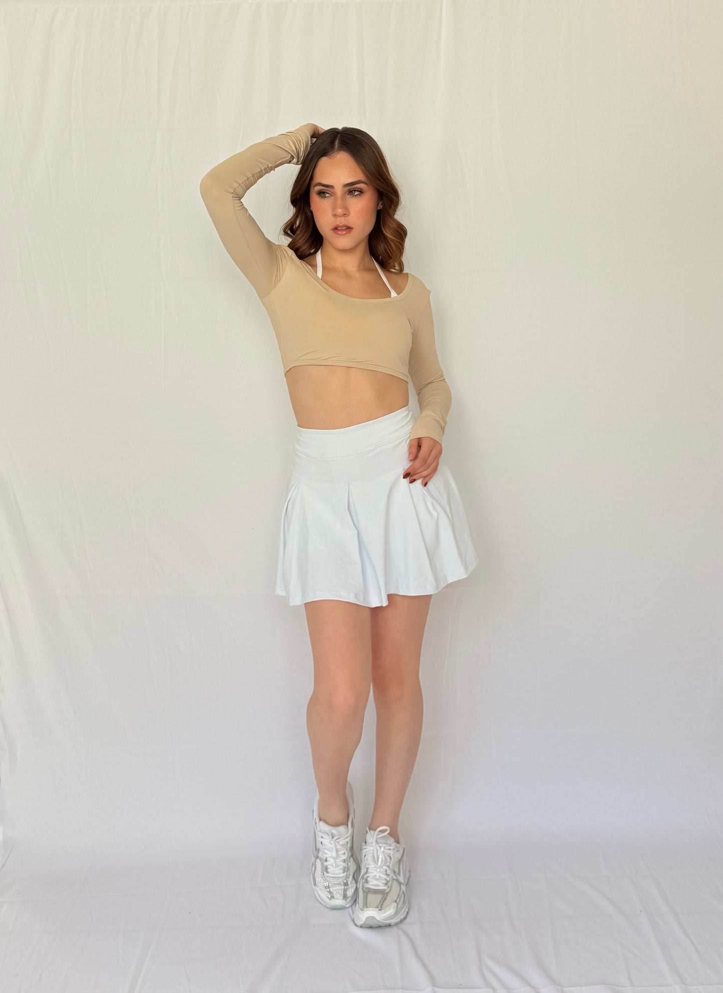 TOP MANGA LARGA SLEEK BEIGE CLASSY