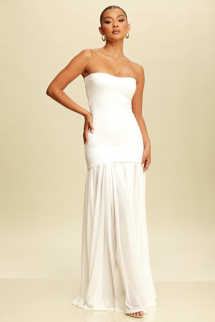 TUBE MAXI DRESS W SHIRRED CHIFFON WHITE