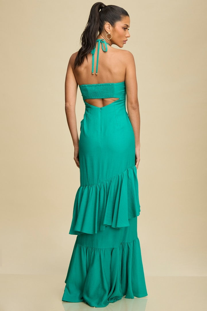 TWISTED RUFFLE HEM MAXI DRESS