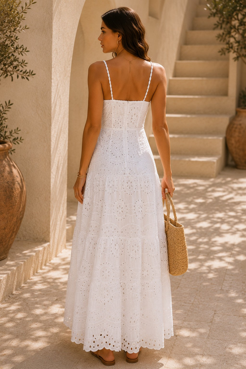 AMALFI COAST EYELET TIERED MAXI DRESS