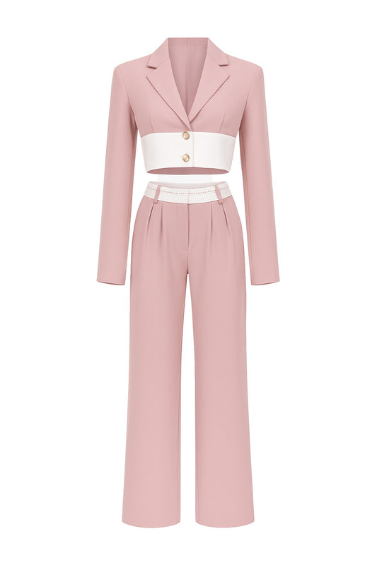 CROPPED BLAZER & WIDE LEG PANTS SET