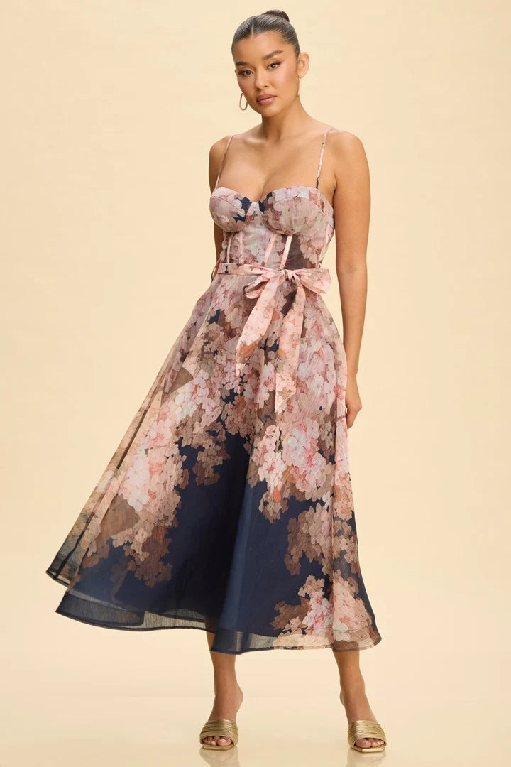FALL FLORALS MIDI BELTED DRESS