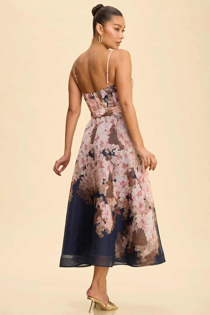 FALL FLORALS MIDI BELTED DRESS