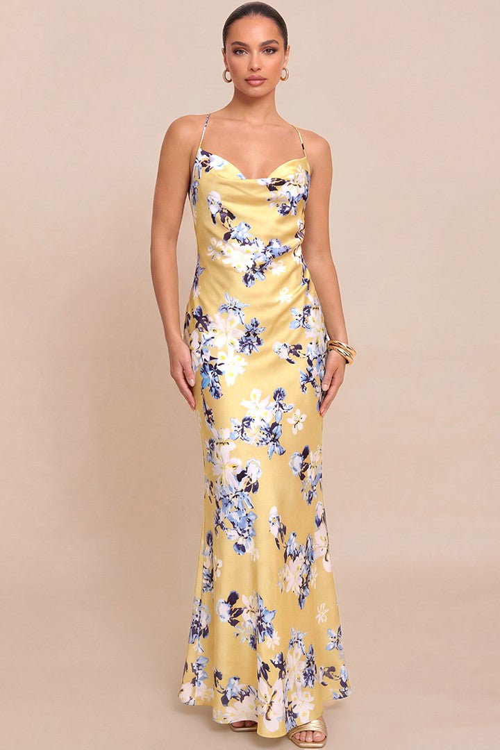 FLORAL METALLIC CHAIN SLIP DRESS