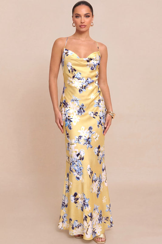 FLORAL METALLIC CHAIN SLIP DRESS