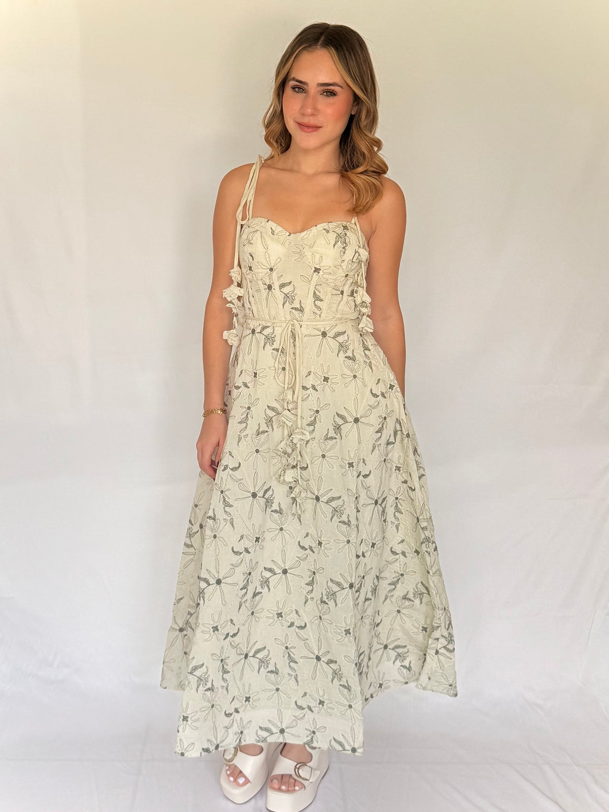 Botanical Charm Tie-shoulder Midi Dress