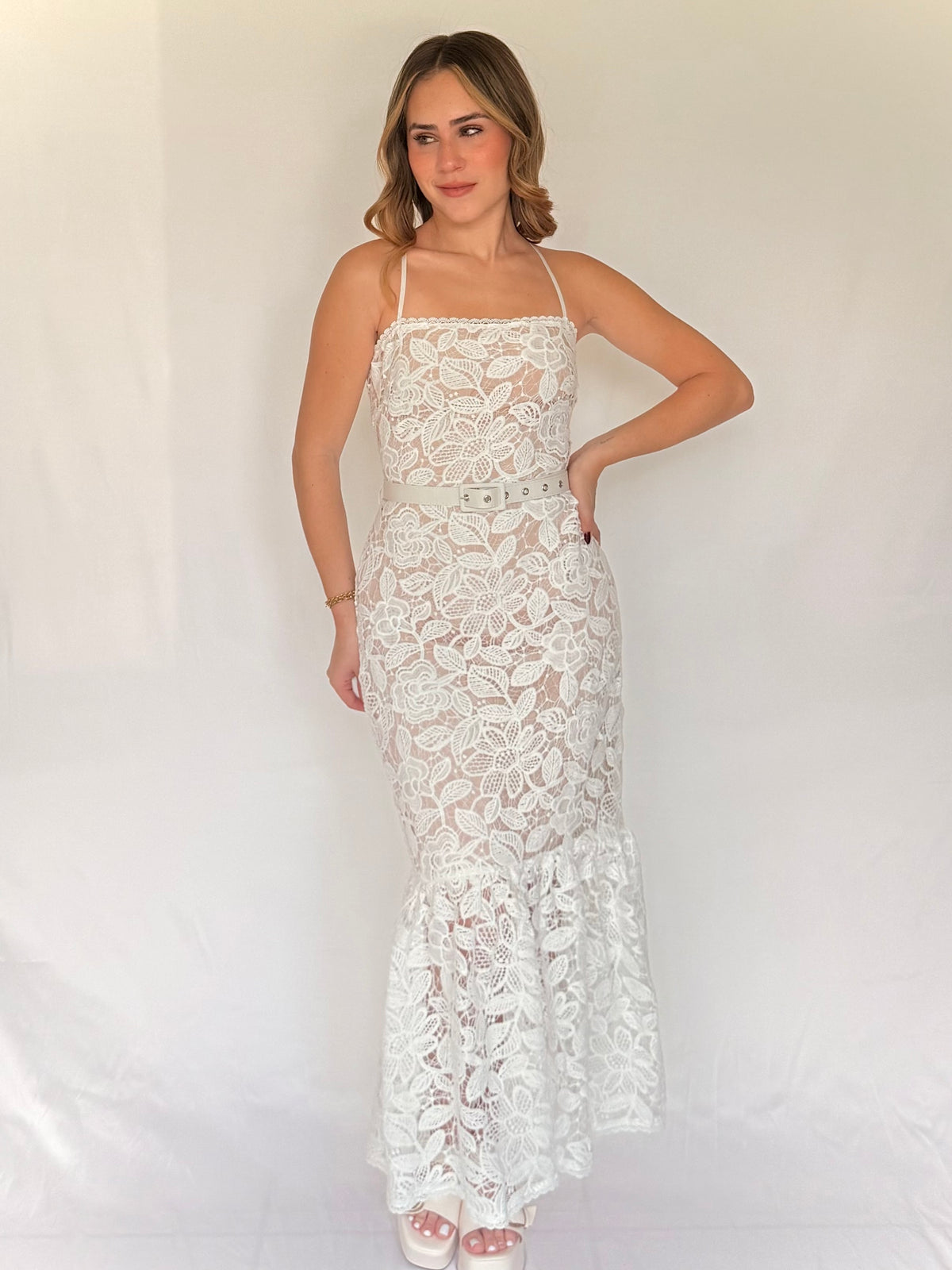 Lace Flounce Midi Dress