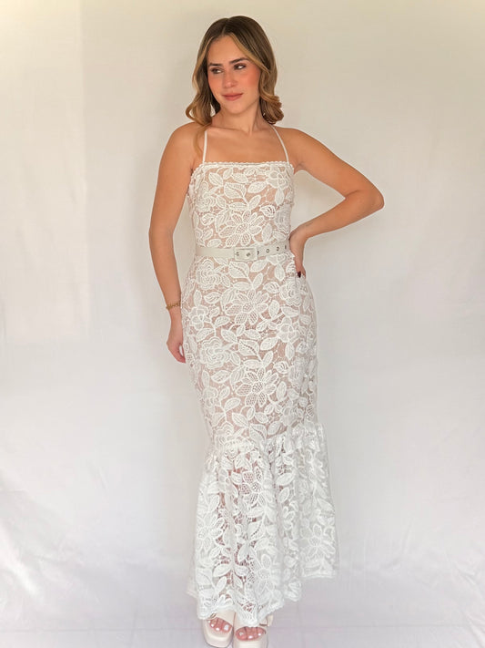 Lace Flounce Midi Dress