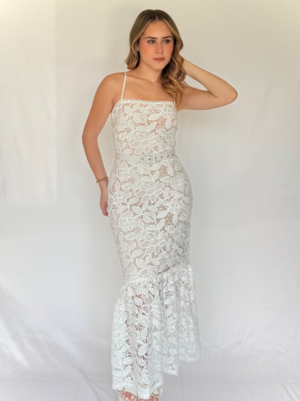 Lace Flounce Midi Dress