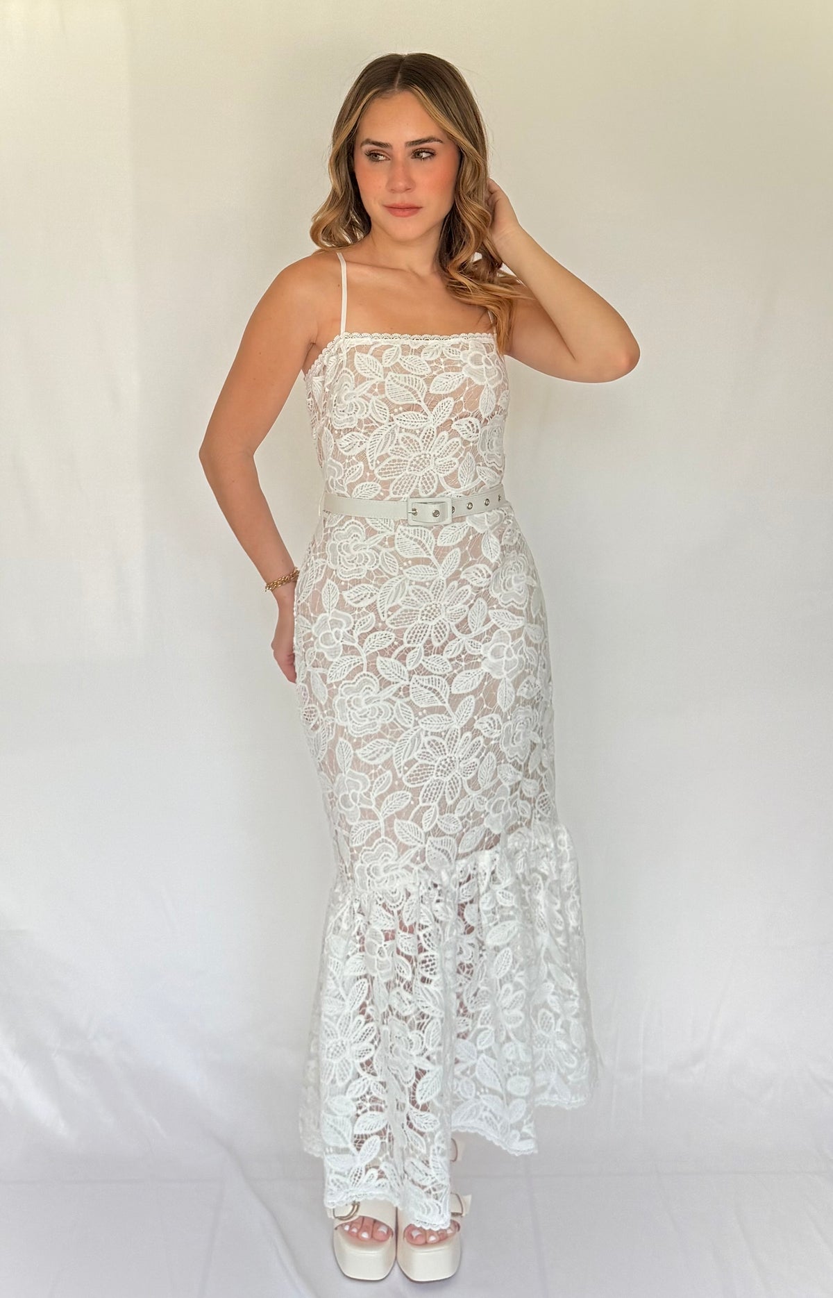 Lace Flounce Midi Dress