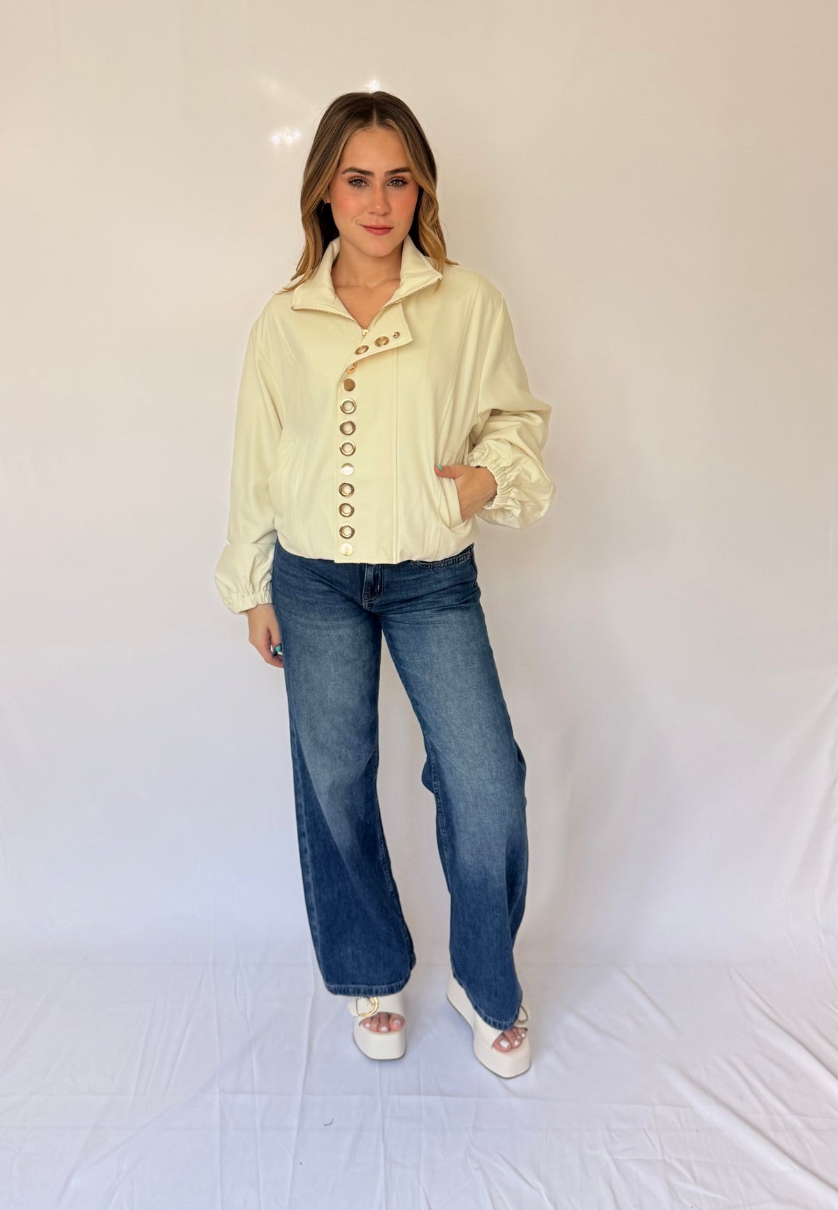 Grommet Detail Twill Jacket