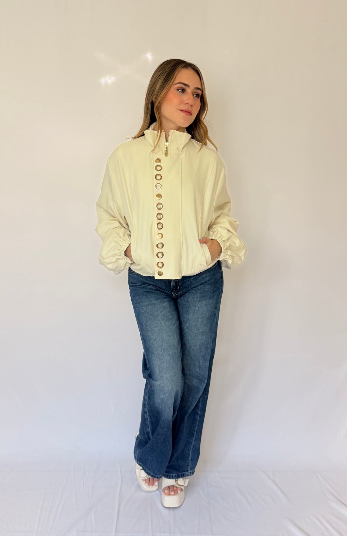 Grommet Detail Twill Jacket