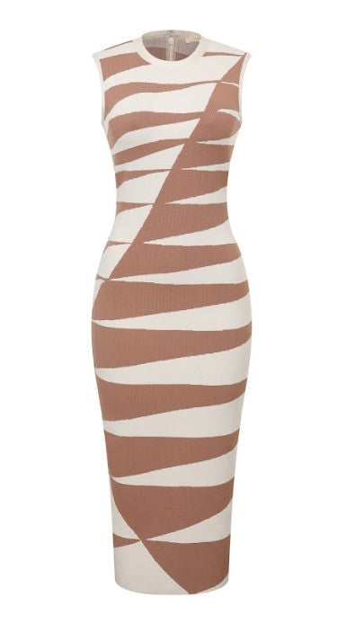 ILLUSION RAYURE BANDAGE SLEEVELESS DRESS