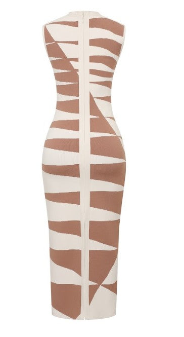 ILLUSION RAYURE BANDAGE SLEEVELESS DRESS