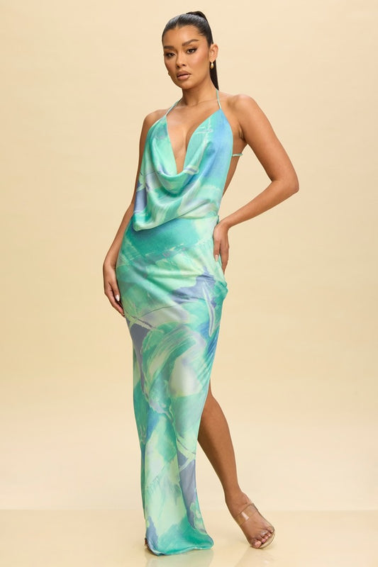 ISLA COWL SATIN DRESS MINT