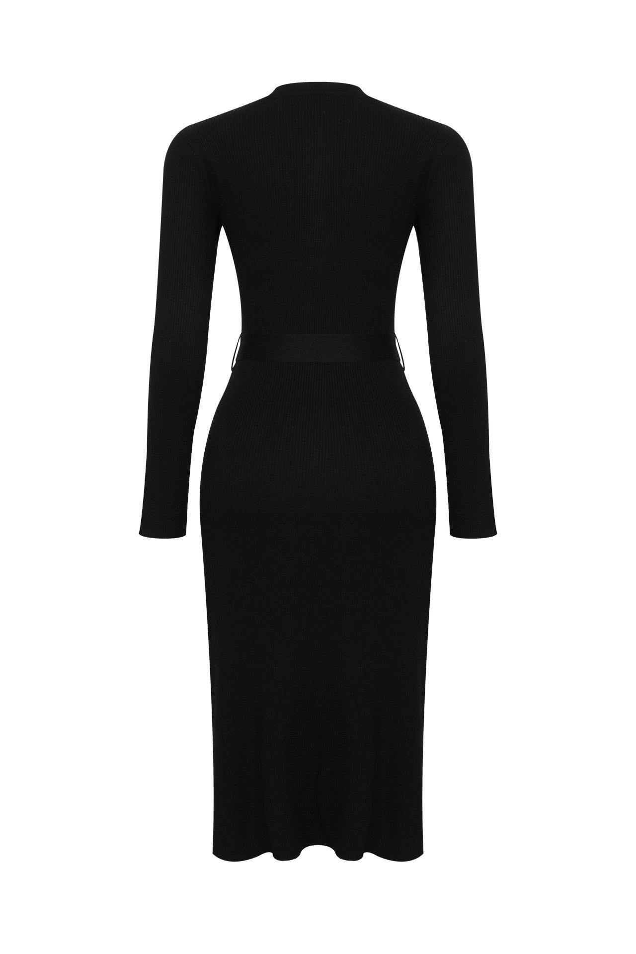 LONG SLEEVE MIDI DRESS W/ CONTRAST HIGH NECK COLLAR
