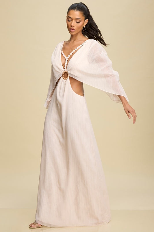 Metallic Beaded Caftan Dress