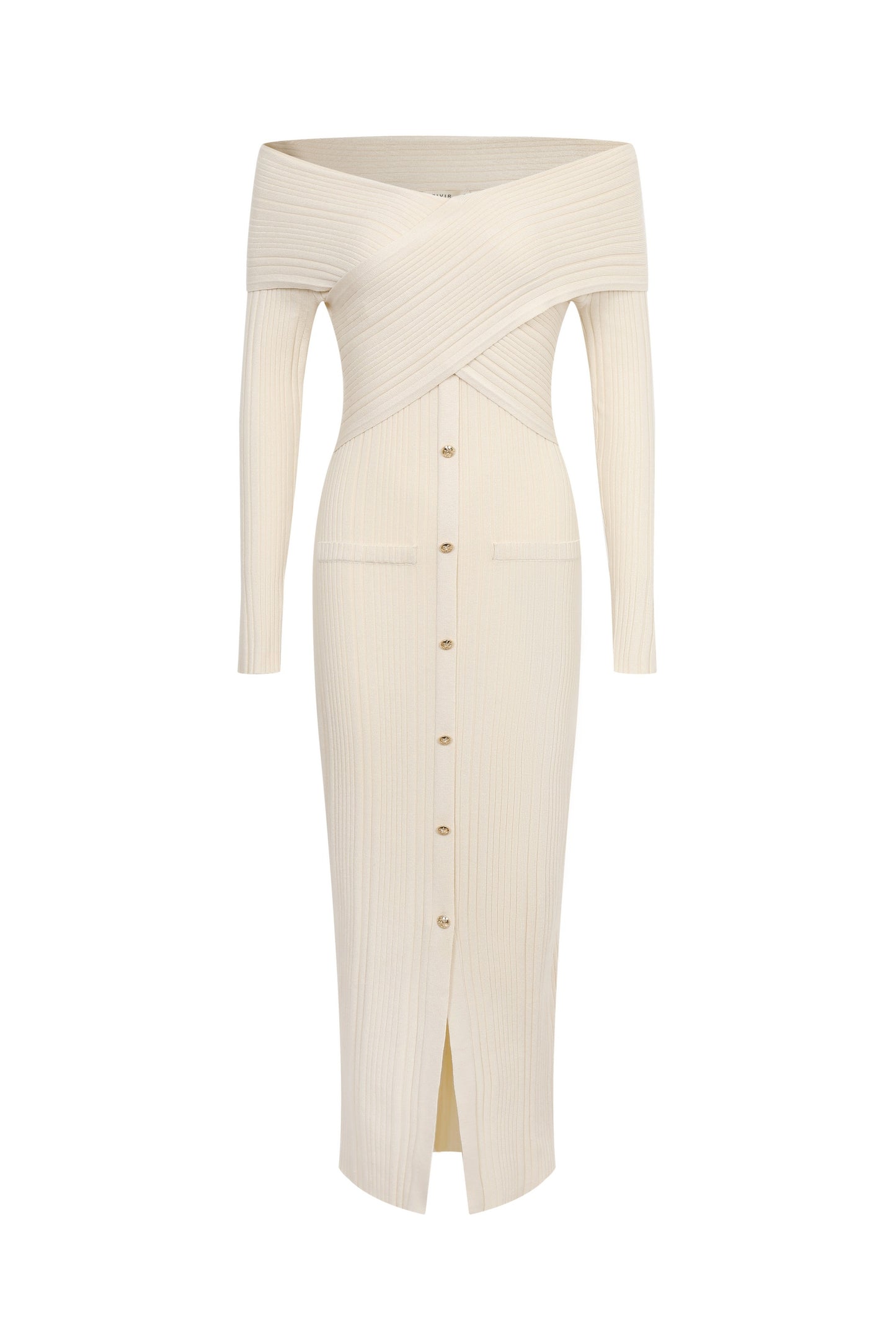 OFF CROSS SHOULDER KNIT MIDI DRESS