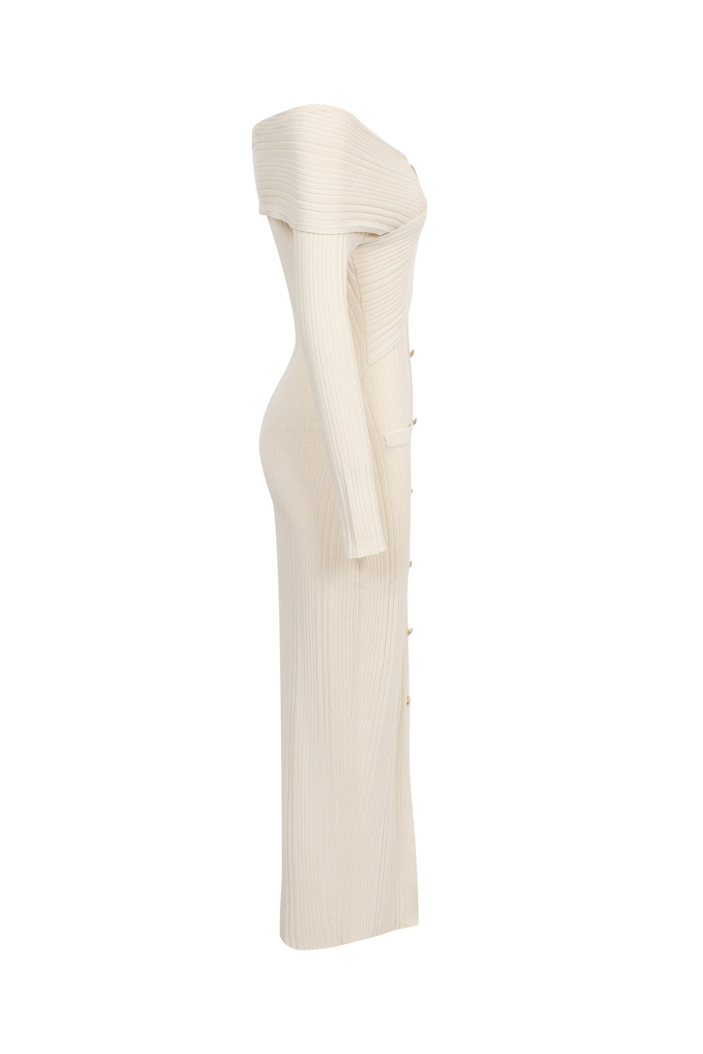 OFF CROSS SHOULDER KNIT MIDI DRESS