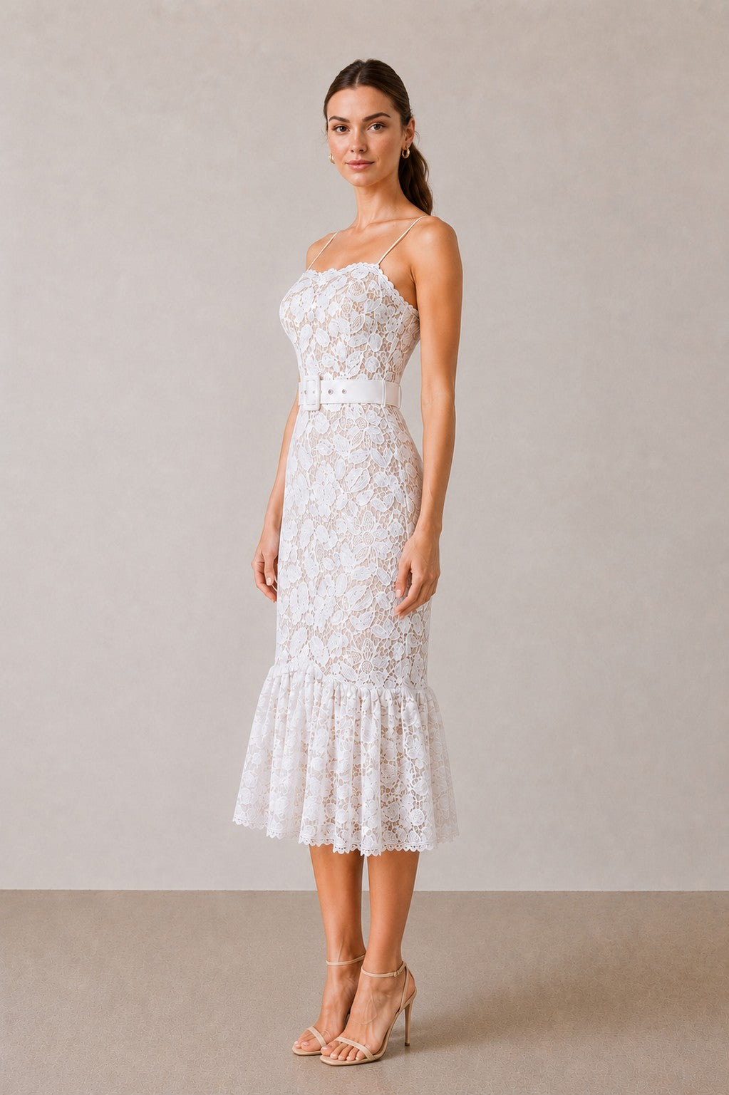 Lace Flounce Midi Dress