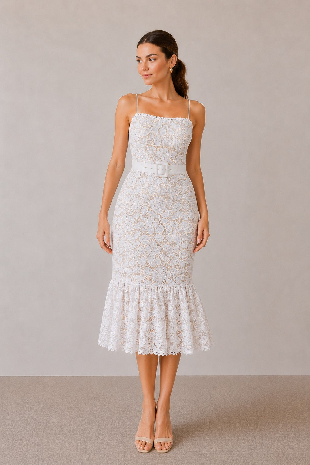 Lace Flounce Midi Dress
