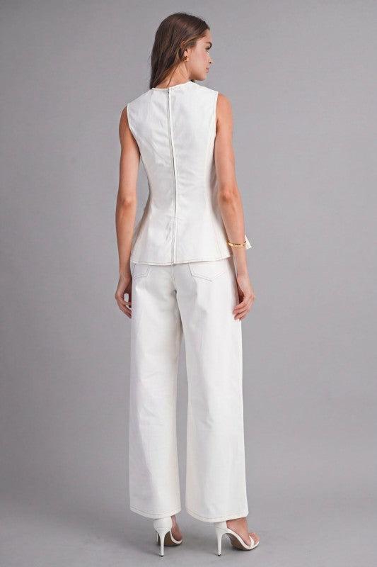 SLEEVELESS PEPLUM TOP AND STRAIGHT PANTS SET