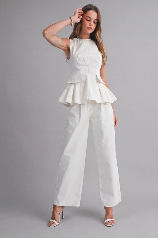 SLEEVELESS PEPLUM TOP AND STRAIGHT PANTS SET