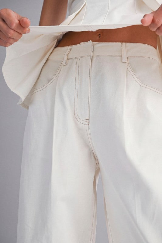 SLEEVELESS PEPLUM TOP AND STRAIGHT PANTS SET