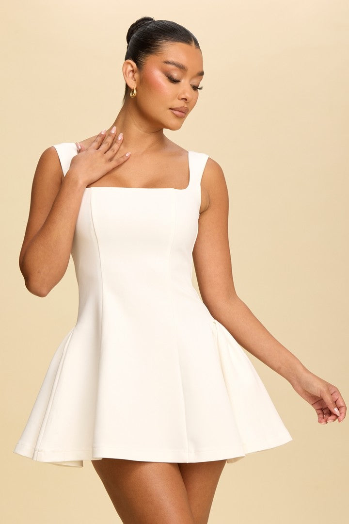 SQUARE NECK FLARE MINI DRESS WHITE