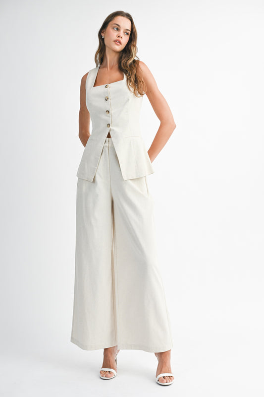 SQUARE NECKLINE LONGLINE TOP AND LONG PANTS SET