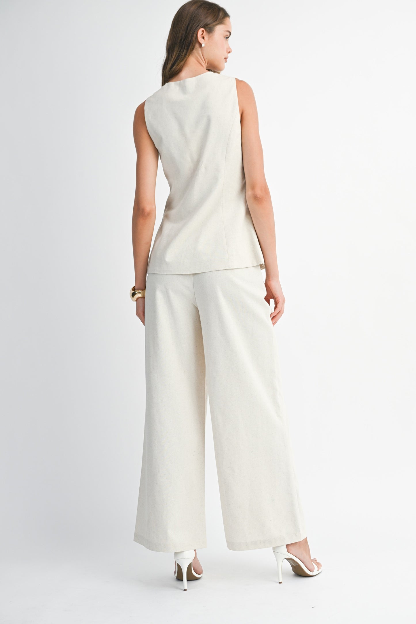SQUARE NECKLINE LONGLINE TOP AND LONG PANTS SET
