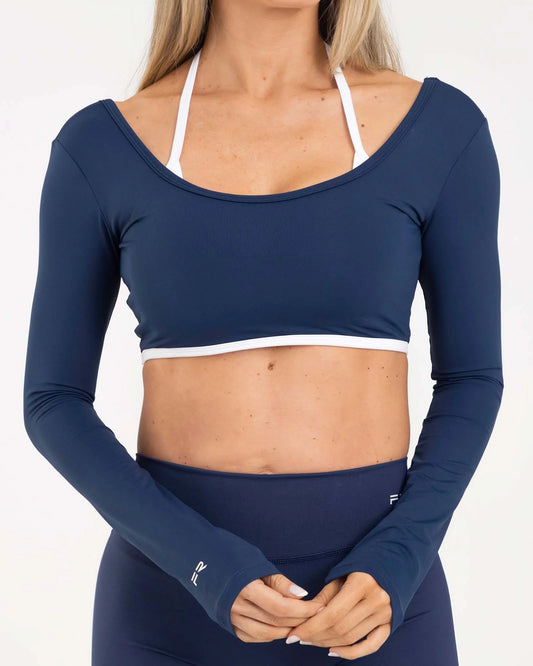 TOP MANGA LARGA SLEEK AZUL MIDNIGHT CLASSY
