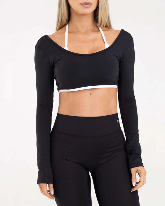 TOP MANGA LARGA SLEEK NEGRO CLASSY