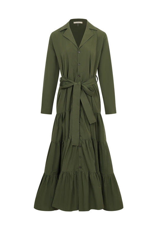 TIERED BUTTON DOWN MAXI DRESS