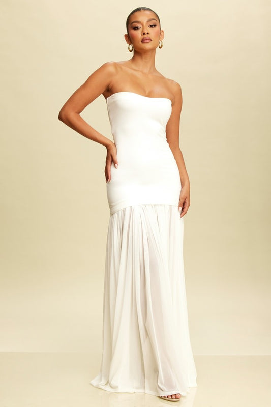 TUBE MAXI DRESS W SHIRRED CHIFFON WHITE