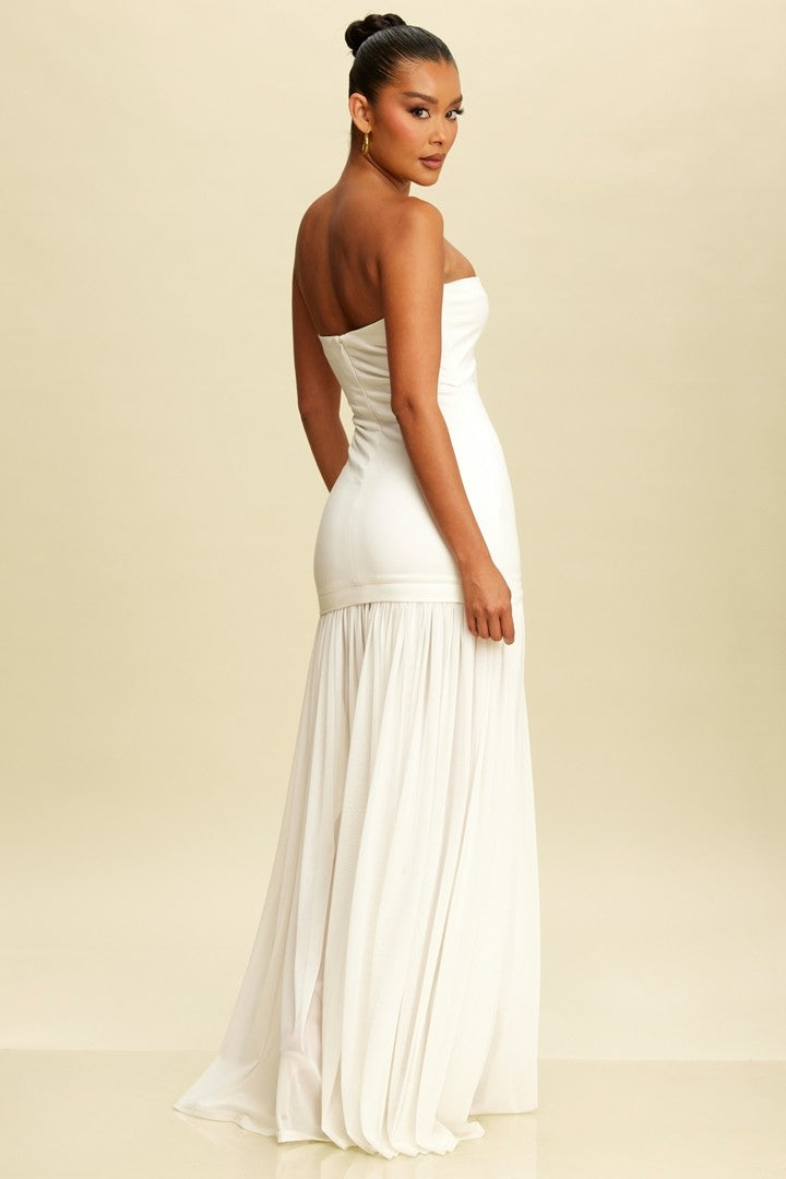 TUBE MAXI DRESS W SHIRRED CHIFFON WHITE