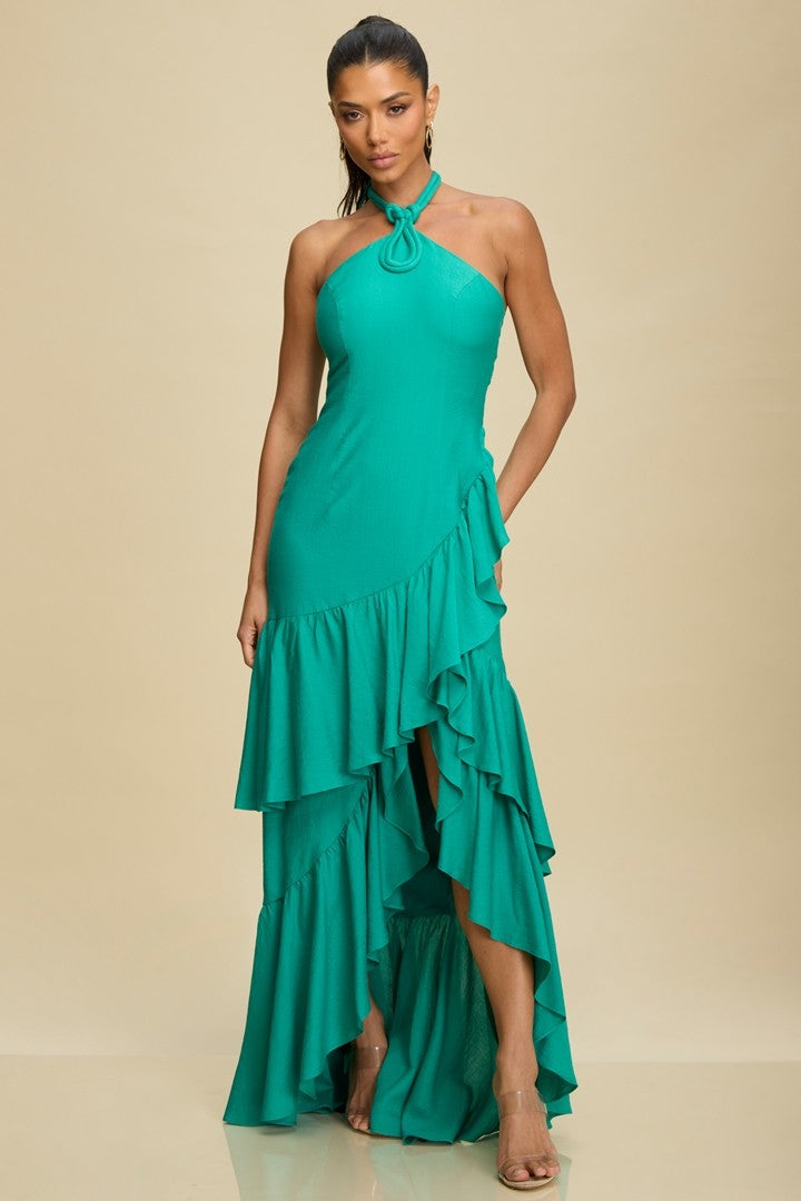 TWISTED RUFFLE HEM MAXI DRESS