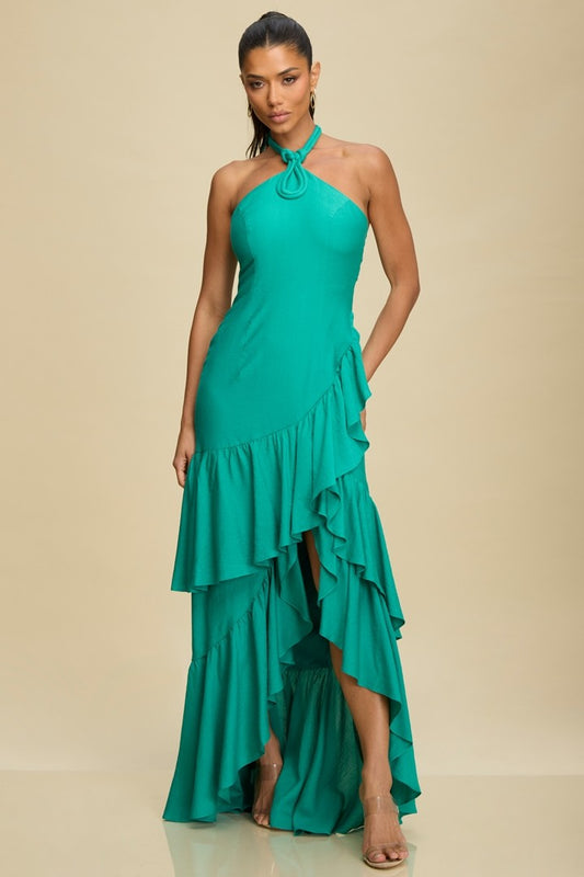 TWISTED RUFFLE HEM MAXI DRESS